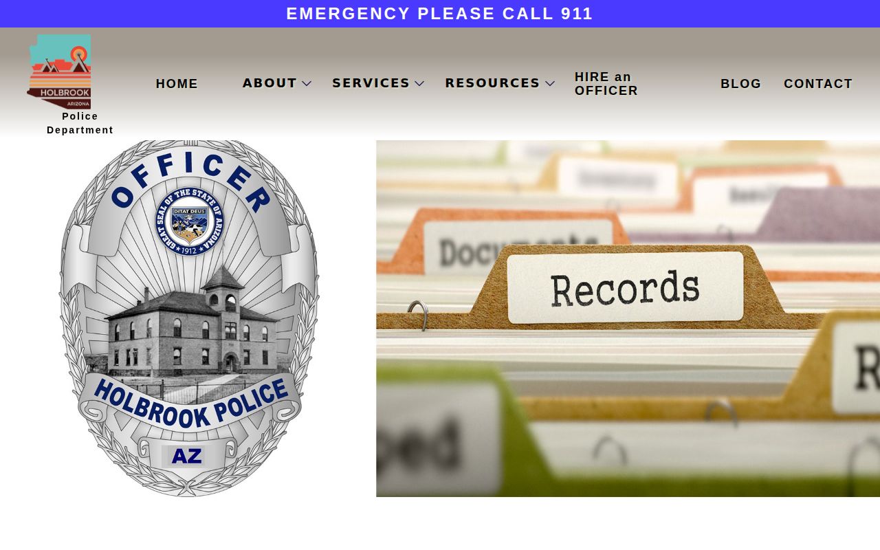 Holbrook Police Department records request webpage for Arizona